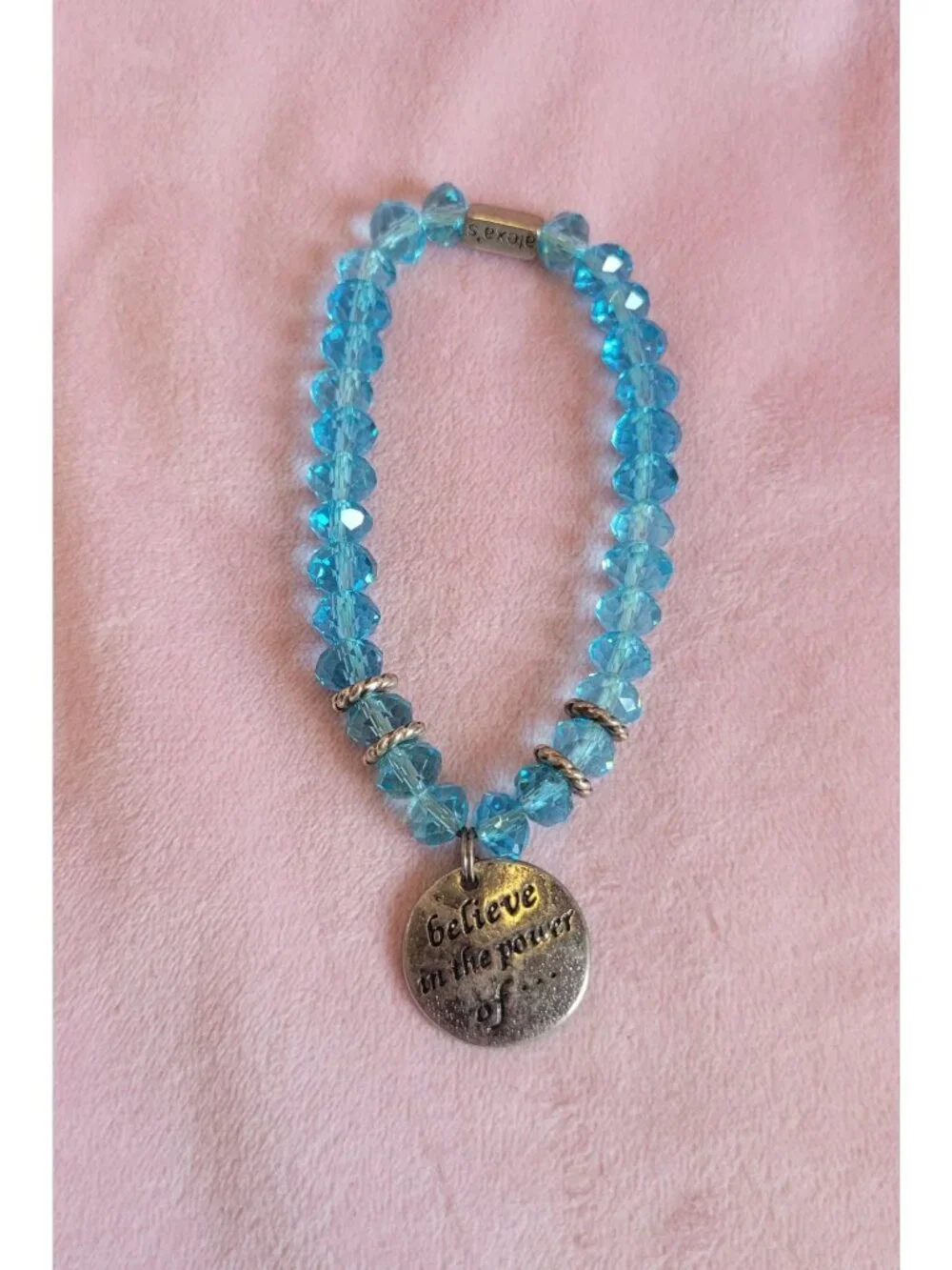 Bright Blue Plastic Faceted Beaded Charm Alexa's Stretch bracelet B1A